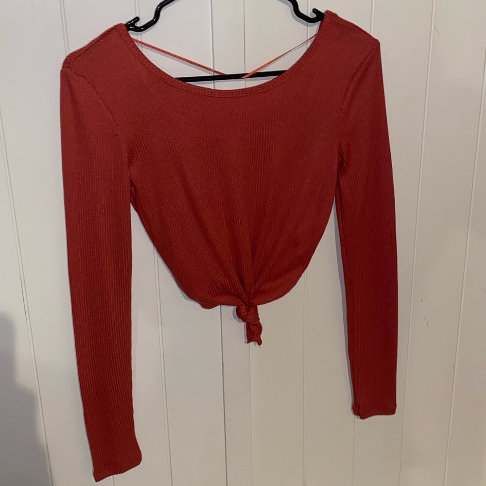 Cotton On Lozzie Long Sleeve Knot Front Crop Top